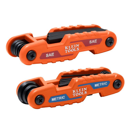 KLEIN TOOLS Folding Hex Key Set, Metric & SAE, 17-Key, Portable, High-Leverage Blades, 2-Pack