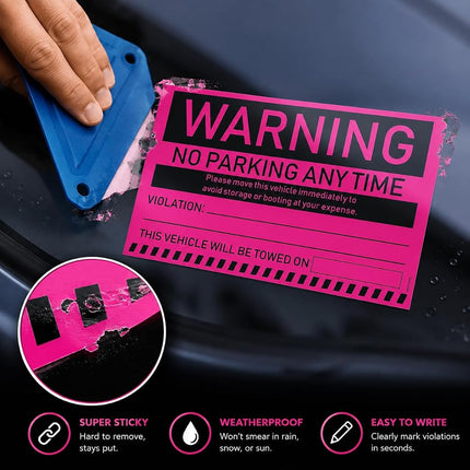 100 MESS Parking Violation Stickers Hard to Remove - Pink Tow Warnings - No Parking Stickers - Bad Parking Stickers - Super Sticky Warning Stickers for Towing Parked Cars 8x5 in, Pink