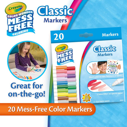 CRAYOLA Color Wonder Marker Set, 20 Mess Free Broad Line Markers for Kids & Toddlers 3+