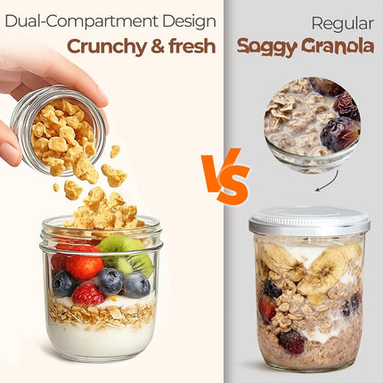 ComSaf Yogurt and Cereal Glass 240 ml Pack of 4 with Compartment 120 ml