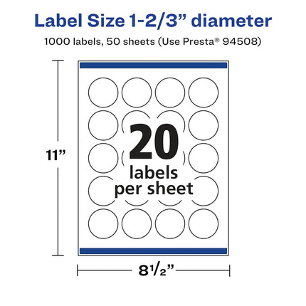 Étiquettes rondes transparentes brillantes Avery avec Sure Feed, 4,2 cm de diamètre, 1 000 étiquettes transparentes brillantes, impression bord à bord, étiquettes imprimables laser/jet d'encre