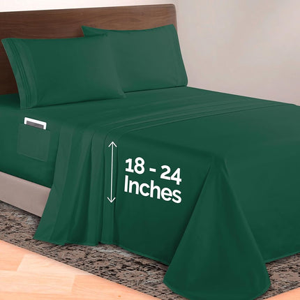 Elegant Comfort Luxurious 1500 Premium Hotel Quality Microfiber 4-Piece Sheet Set, 18-24 Inches Deep - Extra Deep Pocket Sheets - Ultra Soft 4PC Deep Pocket Sheets, California King, Hunter Green