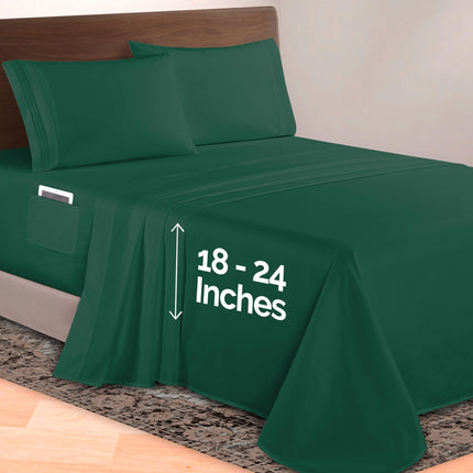 Elegant Comfort Luxurious 1500 Premium Hotel Quality Microfiber 4-Piece Sheet Set, 18-24 Inches Deep - Extra Deep Pocket Sheets - Ultra Soft 4PC Deep Pocket Sheets, King, Hunter Green