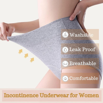 Women's Washable Incontinence Underwear 3 Pack, High Waist Leakproof Ladies Panties, Reusable Incontinence Briefs for Bladder Leakage Protection(XL-Waist: 22.8''~42.5'')