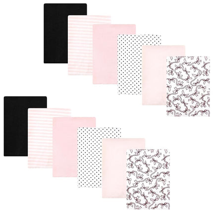 Hudson Baby Unisex Baby Cotton Flannel Burp Cloths Bundle, Pink Bows, One Size