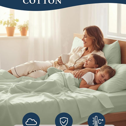 Lane Linen Twin Size XL 100% Organic Cotton Mercerized Soft and Comfortable Percale Sheet Set Perfect for Hospital or Dorm Beds, Hotel Luxury - Mineral