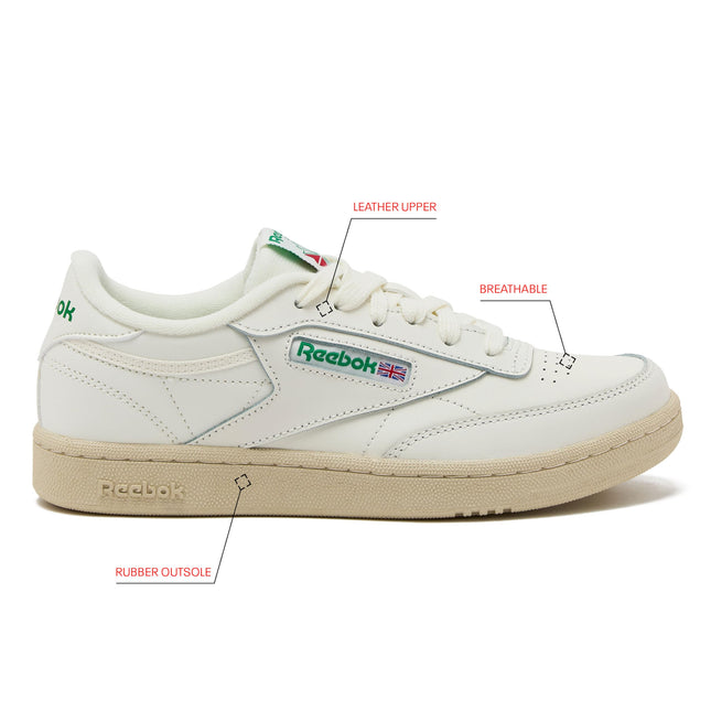 Reebok Club C Girls and Boys Shoes for Kids, Toddler, Little Kid or Big Kid Sneakers, Girl or Boy Tennis Shoes, Chalk/Chalk/Glen Green, 4.5 Big Kid