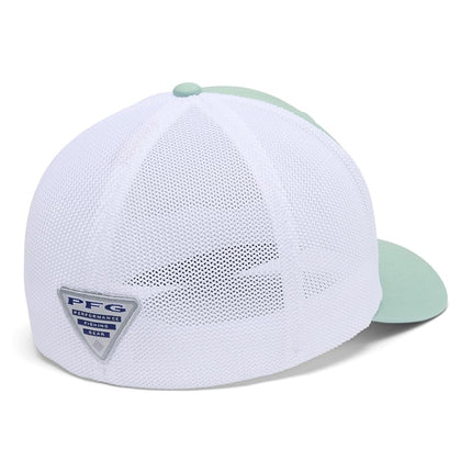 Casquette de baseball en maille PFG Columbia Sportswear, Jade brumeux/Blanc/Crochet, XXL