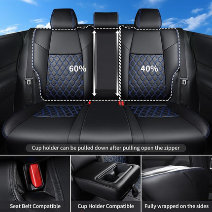 Huidasource Toyota RAV4 Seat Cover Full Set, Waterproof Leather Car Seat Protector Fit for 2019-2023 Toyota Rav4 XLE LE XLE Premium Limited(Not for Hybrid/Adventure/TRD Off-Road/Prime, Black&Blue)