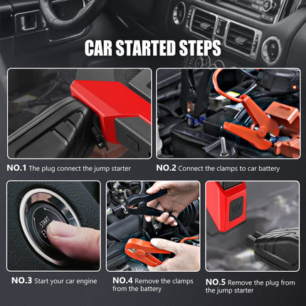 DNA MOTORING TOOLS-00214 Démarreur de batterie de voiture portable multifonction 12V 1500A 15000 mAh pour moteurs essence jusqu'à 7.0L et diesel jusqu'à 5.5L, avec étui de transport, Rouge