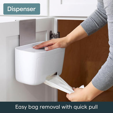 YouCopia DoorStash Garbage Bag Dispenser, Hanging Kitchen Cabinet Door Organizer with Removable Lid for Storage, Speckled White