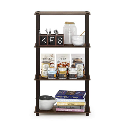 Furinno TURN-S-TUBE Storage Shelves, 4-Tier Book Shelf, Corner Shelf, Toolless Open Shelves, for Organization and Storage, Living Room, Garage, Home Office, Walnut