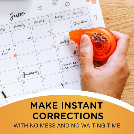 BIC Wite-Out Brand EZ Correct Correction Tape, Applies Dry, 18-Count, Translucent Dispenser Shows How Much Tape is Remaining