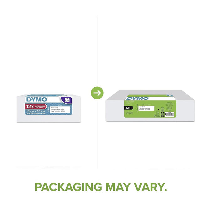 DYMO Authentic LabelWriter Mailing Address Labels for LabelWriter Label Printers (30252), White, 1 1/8" x 3 1/2", 12 Rolls of 350
