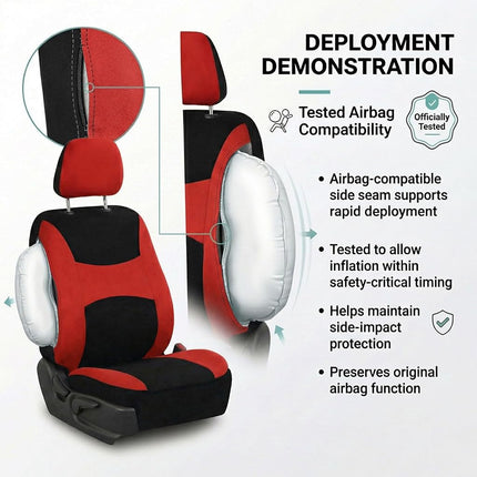 FH Group Light & Breezy Cloth Car Seat Covers, 7 Seater Three Row Set- Airbag & Split Ready -Universal for Cars Trucks and SUVs (Red/Black)