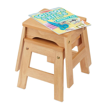 Melissa & Doug Wooden Stools - Set of 2 Stackable, 11-Inch-Tall - Natural