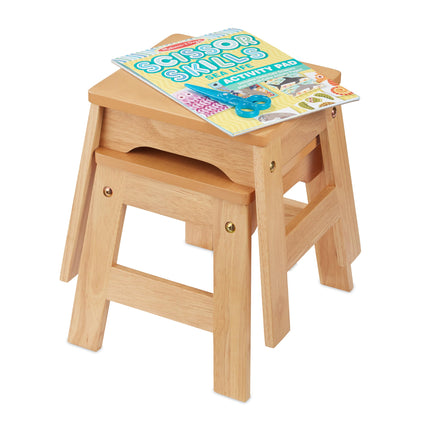 Melissa & Doug Wooden Stools - Set of 2 Stackable, 11-Inch-Tall - Natural