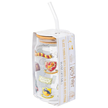 Silver Buffalo Harry Potter Glass Jar Tumbler with Bamboo Lid, 16oz