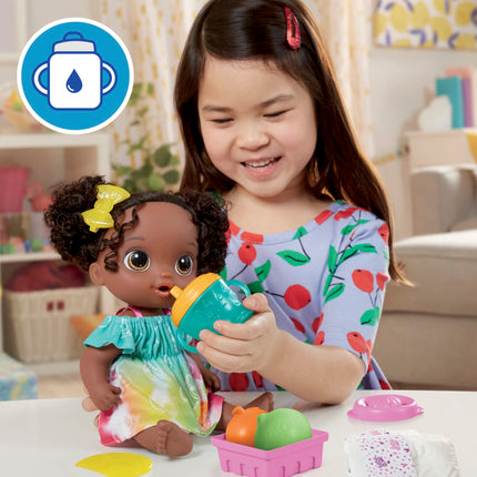 Muñeca Baby Alive Sorbitos Frutales, Lima, Set de Muñeca Bebé con Licuadora de Juguete, Bebe y Moja su Pañal, Juguete para Niñas y Niños de 3 Años en Adelante, Cabello Negro