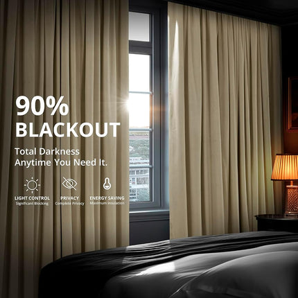 HPD Half Price Drapes Velvet Blackout Curtains/Drapes - 84 Inches Long 1 Panel Blackout Curtain Signature Pleated for Living Room & Bedroom - 25W X 84L, Neutral Ground