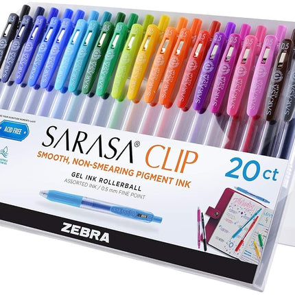 Sarasa Clip Retractable Gel Pen.5mm, Assorted 20 Pack Pouch (47220)