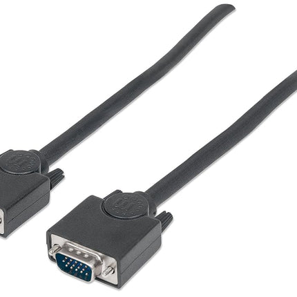 Manhattan SVGA Monitor Cable, HD15, 3m, Male to Male, Compatible with VGA, Fully Shielded, Black, Lifetime Warranty, Polybag
