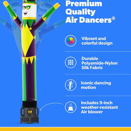 LookOurWay Air Dancers Inflatable Tube Man Set - 7ft Tall Wacky Waving Inflatable Dancing Tube Guy with Weather Resistant Blower- Mardi Gras Themed - Jester