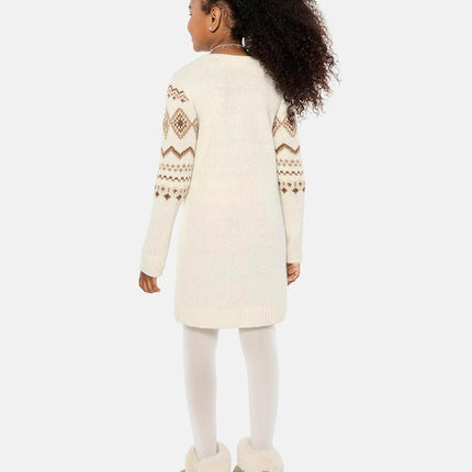The Children's Place Girls' Big Sweater Dress, Cream Fairisle, Medium