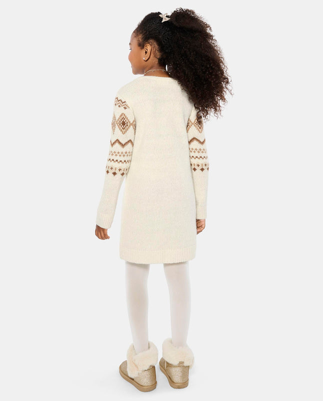 The Children's Place Girls' Big Sweater Dress, Cream Fairisle, Large