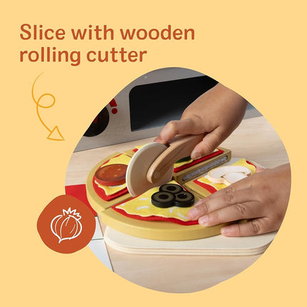 Melissa & Doug Wooden Pizza Toy Shop – Kitchen with Oven & Food Set | Role Play for Children | Age 3+ - FSC Certified