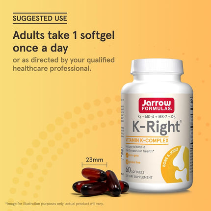 Jarrow Formulas K-Right, Promotes Bone & Cardiovascular Health, Vitamin K-Complex, 60 Softgels