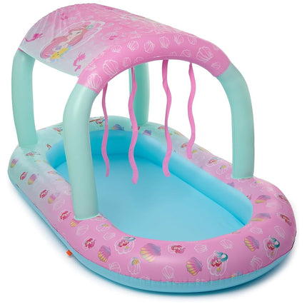 SwimWays Disney Princess Ariel Water Castle Deluxe Inflatable Pool, Above Ground Pool with Canopy and Fast Inflation for Kids Aged Aged 3 & Up