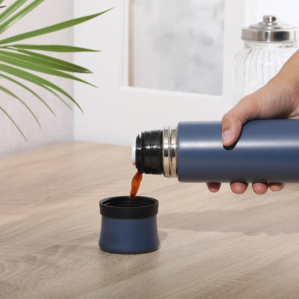 Mr. Coffee Silverleaf 23 oz Stainless Steel Thermal Bottle – Double Wall Vacuum Insulated Travel Mug with Leak-Proof Lid, Blue – Hot & Cold Beverage Flask for Work, Commute, or Camping