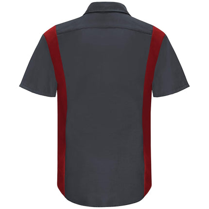 Red Kap Men's Short Sleeve Performance Plus Shop Shirt with Oilblok Technology, Charcoal/Fireball Red Mesh, X-Large
