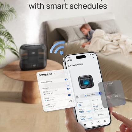 DREO Smart Humidifiers for Bedroom, Top Fill 4L Supersized Humidifier Large Room with 28 dB, 36H Runtime, Touch/APP/Voice Control, Nightlight, Cool Mist Humidifiers for Baby, Plants, Indoor, Ebony