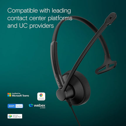 EPOS IMPACT 100 MS Mono USB-C+A Headset with Microphone, Microsoft Teams Certified, Noise-Cancelling, Lightweight, Soft Silicone Side Support, USB Adapter, Call Control, UC Professional Use