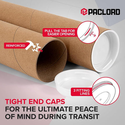 2" x 20" Reinforced Kraft Paper Mailing Tubes, Pack of 6 Tubes with 2 Caps Each – USPS Approved Poster Tube – Made in USA Cardboard Tube for Shipping and Storing Posters, Prints, Artwork, or Documents