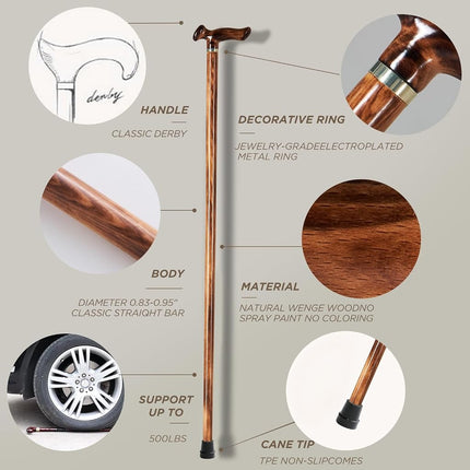 GUYUE Wooden Canes,Solid Wood Walking Sticks, Gentleman Canes,Ideal Gift 37" (for 6'0" to 6'1")