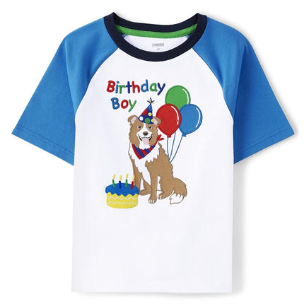 Camisetas de manga corta bordadas con gráficos de primavera y verano para niños y pequeños de Gymboree, Birthday Boy, 6