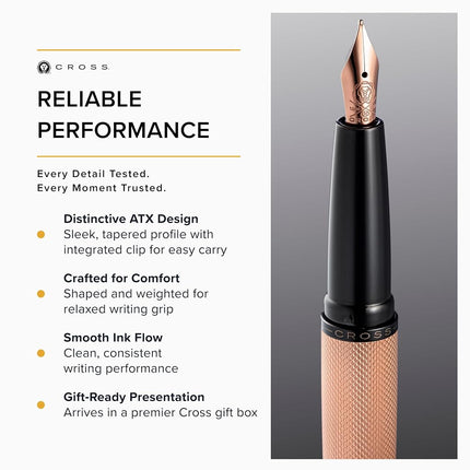 Cross ATX Rose Gold Fountain Pen with Medium NIB incl. Premium Gift Box