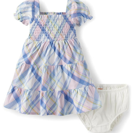 Vestido elegante de manga corta para bebé niña Gymboree, cuadros primaverales, 0-3 meses