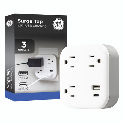 GE UltraPro 3-Outlet Surge Protector Wall Tap, 980