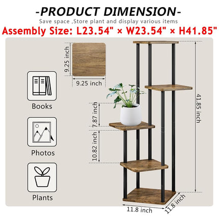 AZERPIAN Plant Stand 5 Tier Indoor Metal Flower Shelf for Multiple Plants Corner Tall Flower Holders for Patio Garden Living Room Balcony Bedroom, Black (Black)
