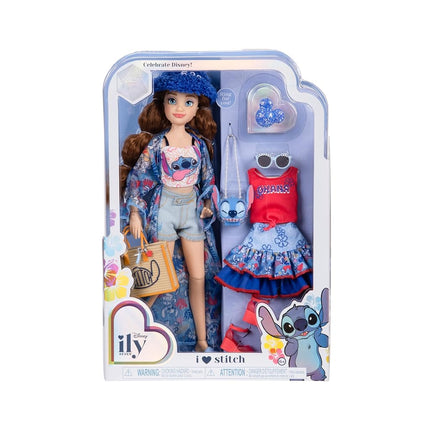 Disney ily 4EVER Fashion Dolls Stitch 30cm/11.5" Tall with 13 Points of Articulation, Two Complete Mix-and-Match Outfits and Glittery Mickey Ring for You!, Wavey Brown Hair