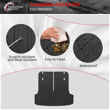Thinzyou Trunk Mat with Backrest Mat for 2024 2025 2026 Kia EV9 6&7 Seats