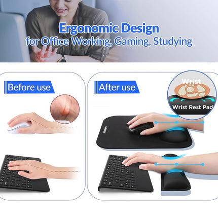 Gimars Elongate Smooth Lycra Fabric Ergonomic Mouse Pad Wrist Support, Gel Memory Foam Cushion Set Keyboard Wrist Rest Support, Pain Relieve for Computer, Laptop, Office, School, Home, Gaming, Black