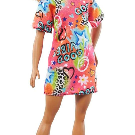 Barbie HPF77 Doll Toy for Kids Curly Brown Hair Fashionistas Athletic Body Build T-Shirt Dress Graffiti Print Clothes and Accessories Age 3+