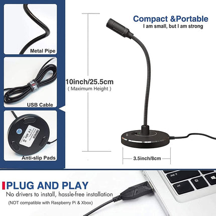 CMTECK USB Computer Microphone G009, Noise-Cancelling Recording Desktop Mic for PC/Laptop for Online Chatting, Home Studio, Podcasting, Gaming, Skype, YouTube with Mute Function(Windows/Mac)