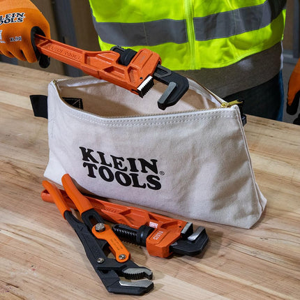 KLEIN TOOLS 62042 16-Inch Zipper Bag, Extra Long, No. 10 Canvas, Heavy Duty Tool Bag, 3-Inch Stand-Up Bottom, Multipurpose for Tools or Crafts