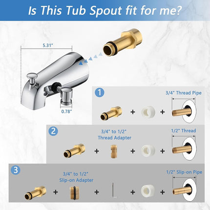 Sperwoesy Slip-on Bath Spout with Diverter High Pressure 8 Settings Handheld Shower All Metal Bathtub Faucet with Sprayer Chrome